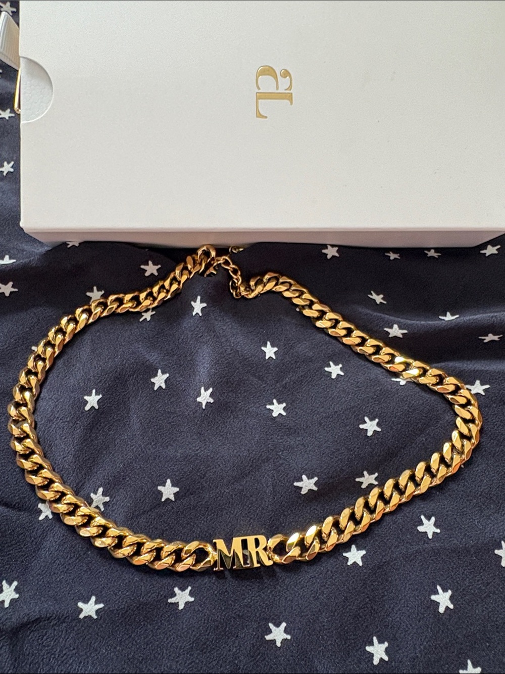 Gold-Tone Cuban Link Necklace with 'MR' Initial - Women's Jewelry
